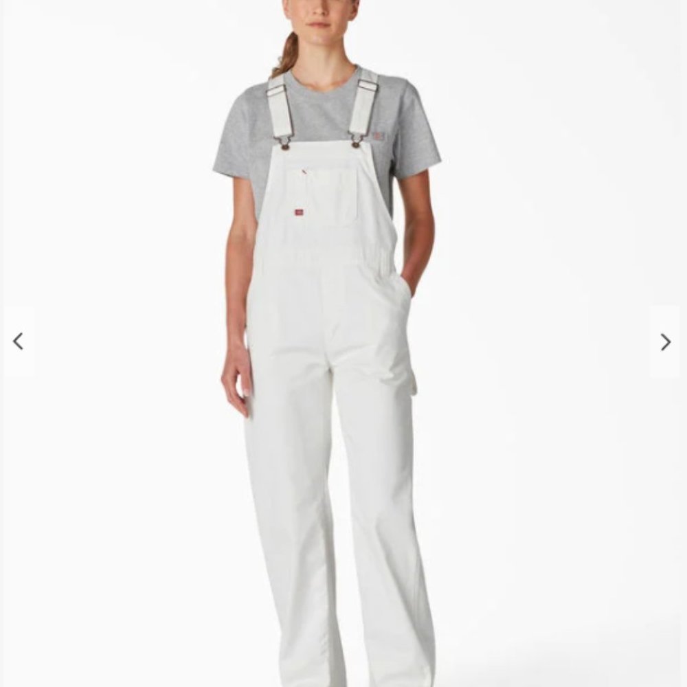 Women's Relaxed Fit Bib Overalls, White Size Large